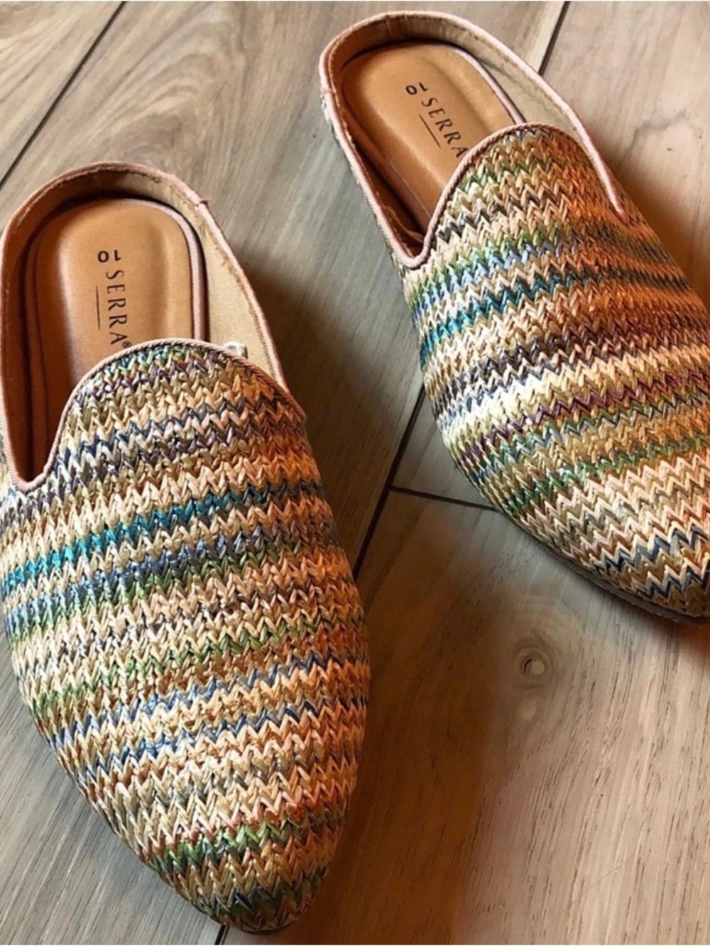 Serra Multicolor Woven Slip-On Mules in Blue, Green, Tan